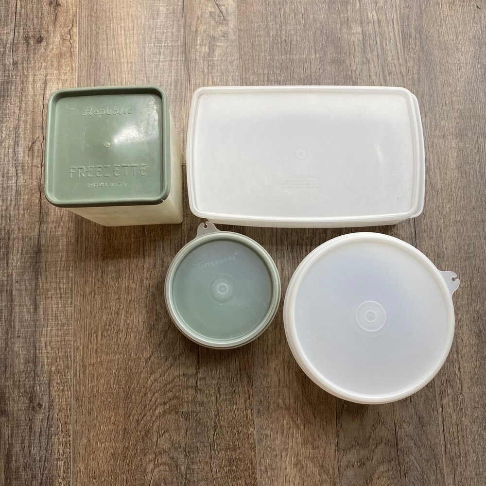 Vintage Tupperware & Republic Freezette Set 4 Food Storage Containers Green